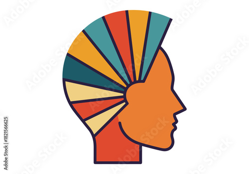 Abstract human head with colorful geometric shapes in profile view