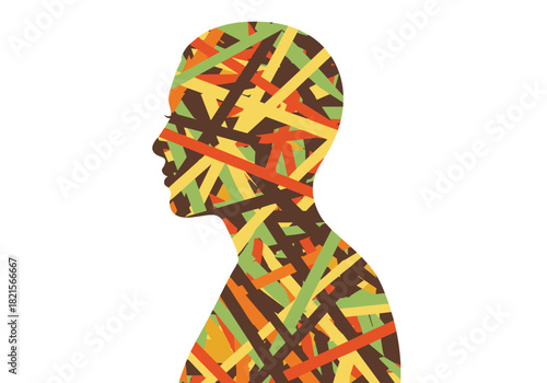 Abstract colorful silhouette of person featuring geometric pattern