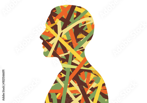 Colorful abstract silhouette with intersecting lines on white background