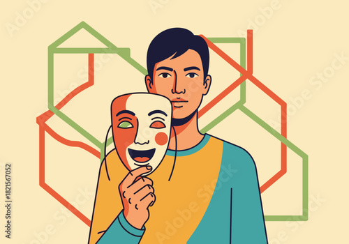 Person holding a mask: duality and expression in contemporary art