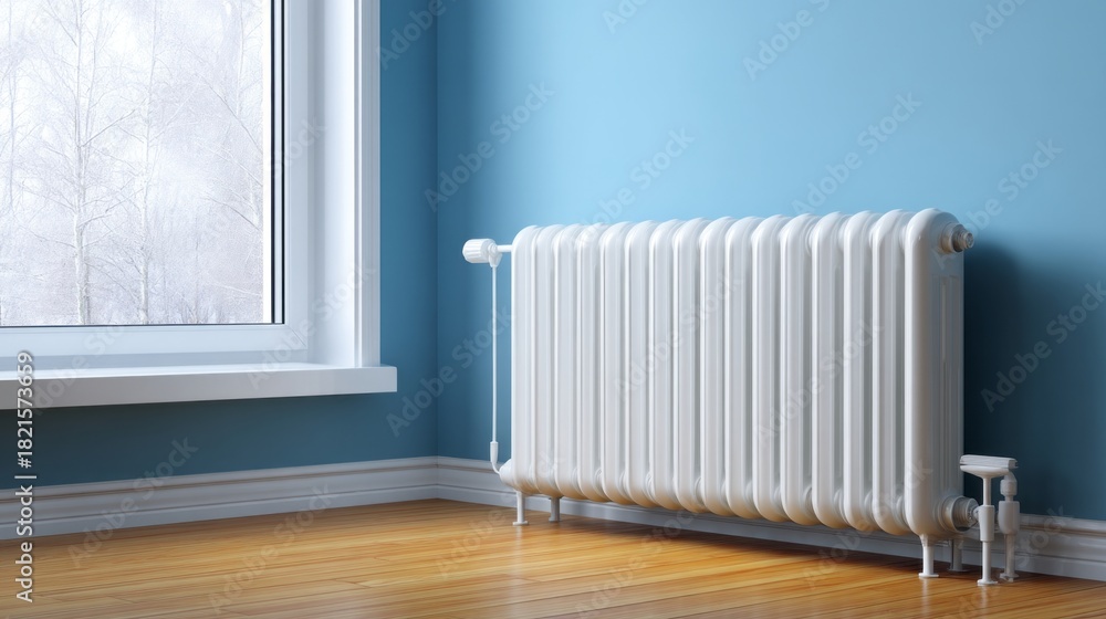 custom made wallpaper toronto digitalA white radiator sits in a room with a blue wall and a window. The room is empty and the radiator is the only piece of furniture