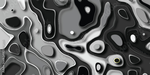 Abstract topographic map-like background in grayscale with layered contours, fluid shapes, and subtle shadows, suggesting depth and organic forms