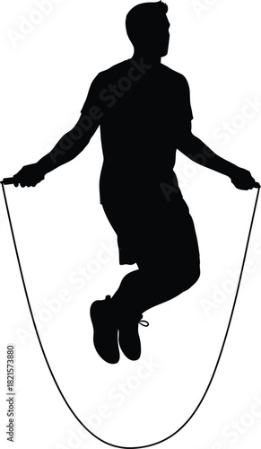 Silhouette of man jumping rope fitness exercise workout