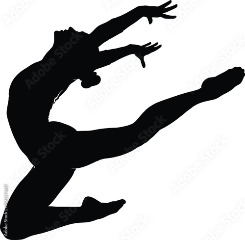 Elegant dancer silhouette performing a dynamic leap in the air