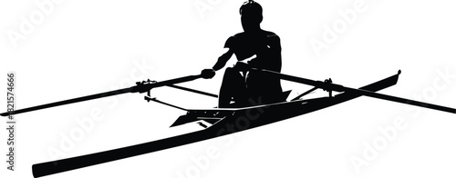 Silhouette of a rower in a scull boat
