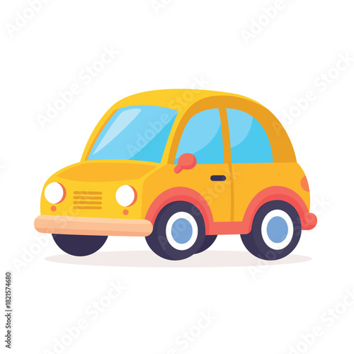 Cute Yellow Cartoon Car Vector Illustration