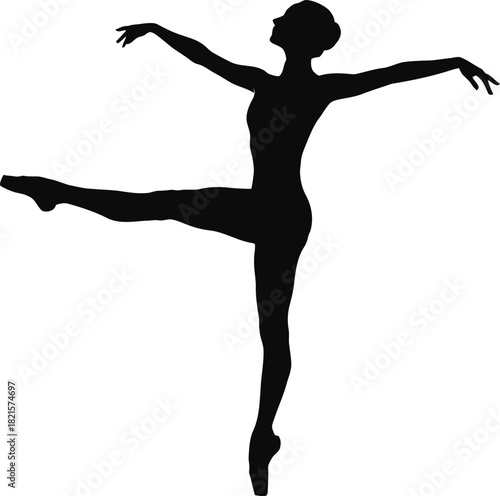 Elegant ballet dancer silhouette in arabesque position on white