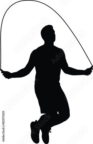 Silhouette of man jumping rope exercise fitness training