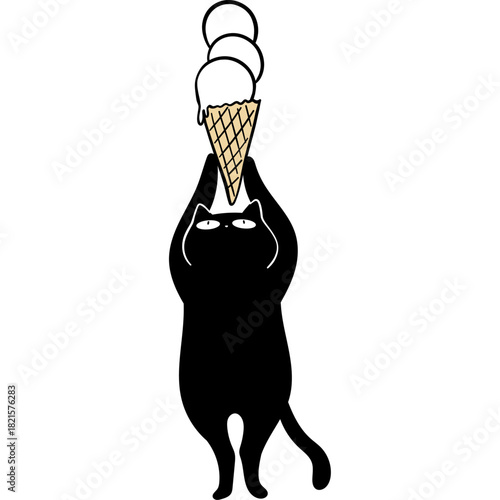 Cartoon Black cat with Ice Cream Cone Illustration