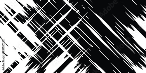 Abstract black and white jagged lines create sharp angles for edgy backgrounds, banners or modern designs that need a striking, high contrast visual 179 characters