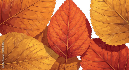 Vibrant autumnal leaves in rich orange, red, and yellow hues create a beautiful and warm natural background, perfect for fall designs and seasonal themes with ample copy space