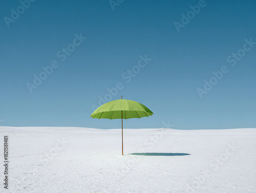 Wallpaper Mural A single green beach umbrella standing alone on a vast white salt flat Torontodigital.ca