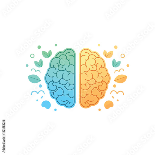 Colorful illustration symbolizing the harmonious balance between logical and creative thinking, representing a concept of mental well-being and natural thought processes for intellectual growth