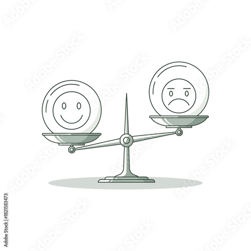 A balanced scale weighing a happy face on one side against a sad face on the other, representing emotional equilibrium and mood balance