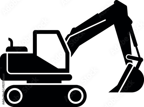 Black excavator icon on white background digger construction 3
