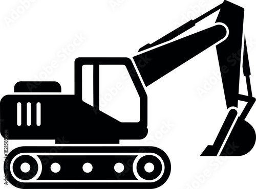 Black excavator icon on white background digger construction 4