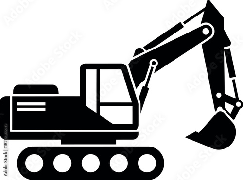 Black excavator icon on white background digger construction