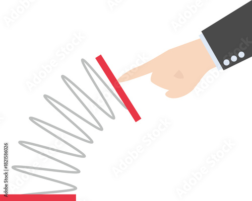 The index finger presses the spring

