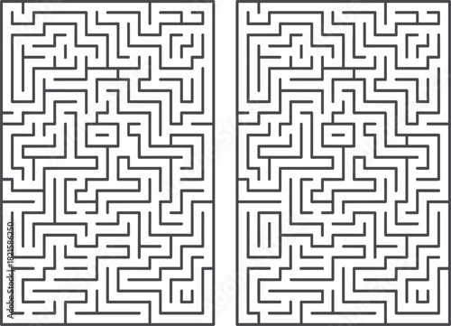 Maze puzzle vector set, black line labyrinth clipart, cognitive challenge icons, problem-solving game design elements