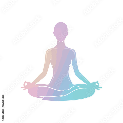 Colorful Gradient Illustration of a Serene Meditating Figure in Lotus Pose, Symbolizing Mindfulness, Inner Peace, and Spiritual Harmony Through Vibrant Pastels