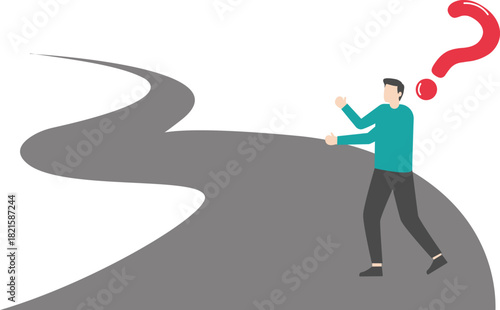 New journey, future problems, people standing on a long road

