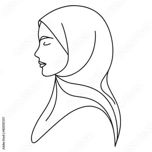 Minimalist Hijab Woman Line Art Profile Vector