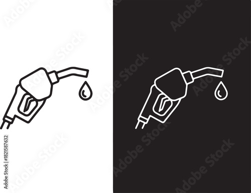 Outline icon of a gas pump nozzle with a dripping fuel drop, representing energy, economy, and transportation costs