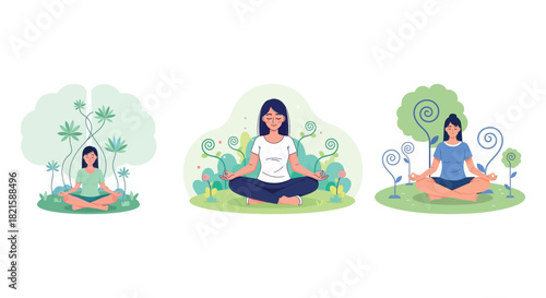 Serene woman meditating in tranquil nature, finding inner peace and mindfulness through yoga