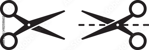 Two black scissor icons, one with a dashed cut line, representing cutting, instructions, or coupons