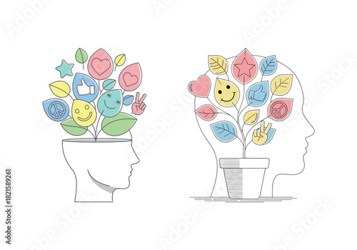 Cultivating Positivity Mindful Growth with Empathy, Love, and Happiness Icons