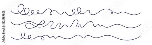 Wavy thread line Curvy set. Editable vector stroke