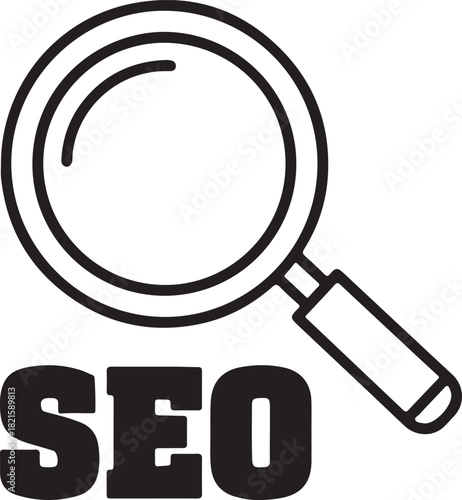 Magnifying glass icon with seo text representing search engine optimization, digital marketing strategy, and online visibility