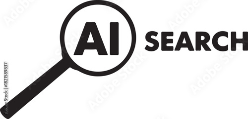 Ai search concept with magnifying glass icon, symbolizing artificial intelligence in information discovery and data analysis