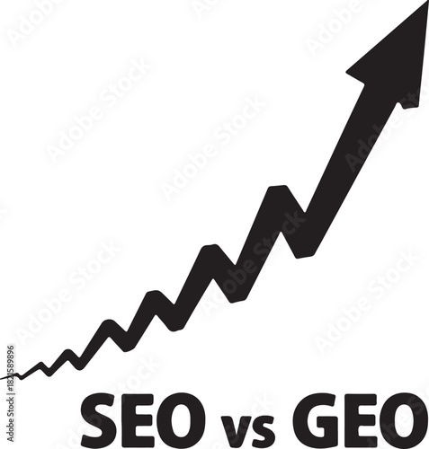 Jagged upward arrow graph symbolizing growth and success in seo versus geo optimization
