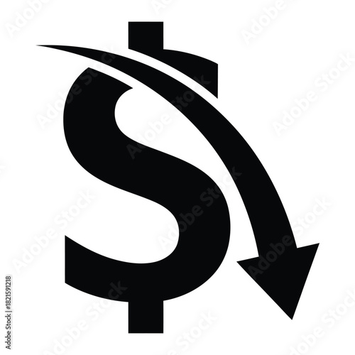 Dollar Down Arrow Silhouette Icon for Financial Decline