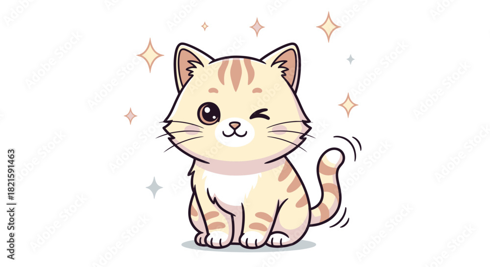 Obraz premium Adorable Cartoon Cat with a Playful Wink and Sparkling Aura.