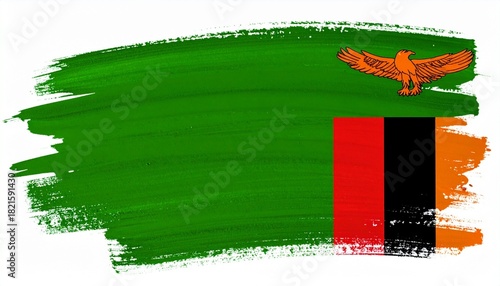 Painted Grunge Style Zambian Flag Art with Orange Eagle