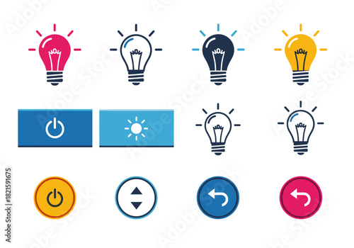 Colorful light bulb icons with buttons for concept of Christmas and New Year  
