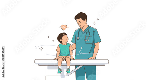 Doctor examining a child patient on an examination table.