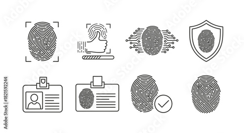 Fingerprint Identification and Security Icons Biometric Authentication and Access Control.
