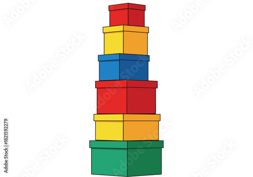 Stacked gift boxes in vibrant colors representing Christmas and New Year  