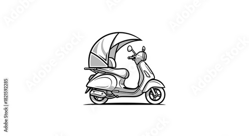 Illustration of a Classic Scooter with a Protective Canopy.