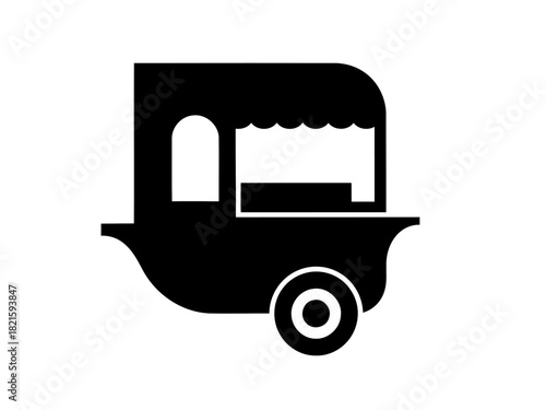 Graphic Silhouette Icon of a Mobile Food Cart Vendor