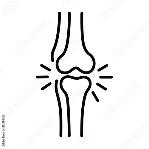 Knee joint pain icon with radiating lines