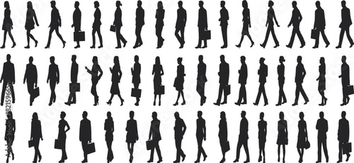 Business people silhouette set, black vector icons, professional poses, office attire, corporate clipart, team figures, workplace design elements