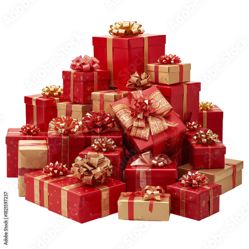 Colorful Red Gift Boxes With Bows Stacked Together for a Festive Occasion