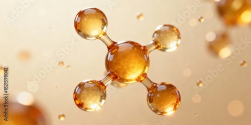 Macro 3D render of the Coenzyme Q10 molecule set against a warm honey and soft beige gradient background. Perfect for scientific and health-related visuals.