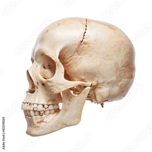 Detailed Human Skull Model With Visible Cracks on the Surface in Neutral Colo...