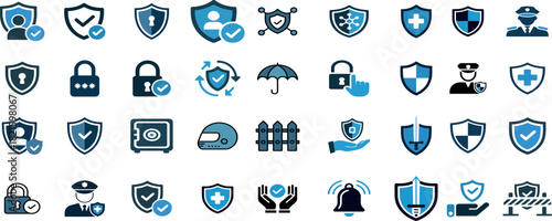 Cybersecurity and protection vector icon set for data safety apps