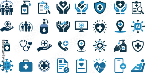 Healthcare and medical service vector icons collection for web